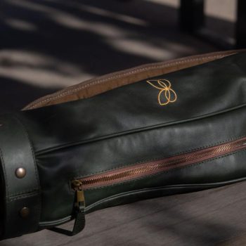 Pizá Golf x Bobby Golf — Heart and Soul pencil bag in Pine Green leather with butterfly icon